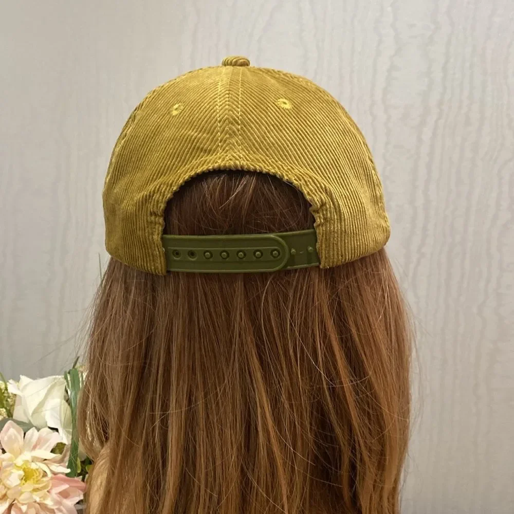 Moss Green Corduroy Black Bunny Rabbit Adjustable Snap Back Cap Fall